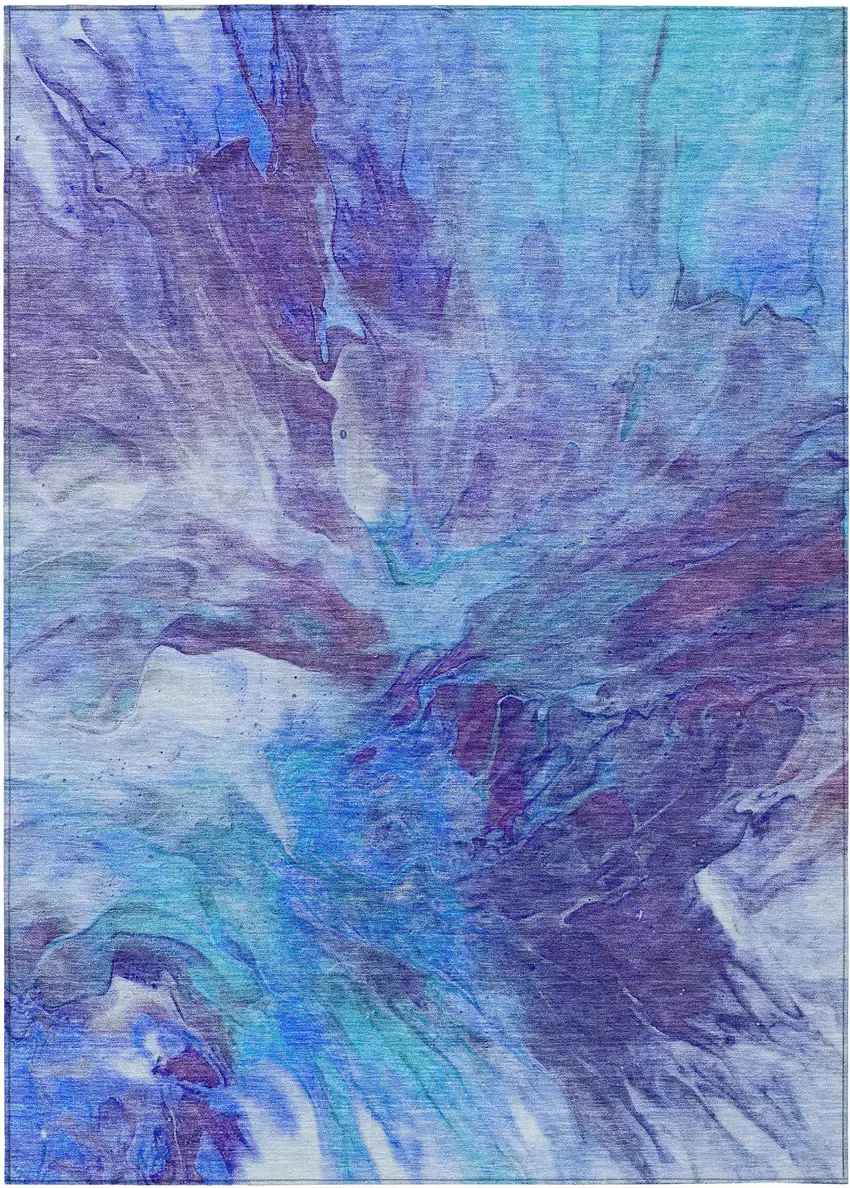 Purple And Navy Blue Abstract Washable Indoor Outdoor Area Rug Photo 1