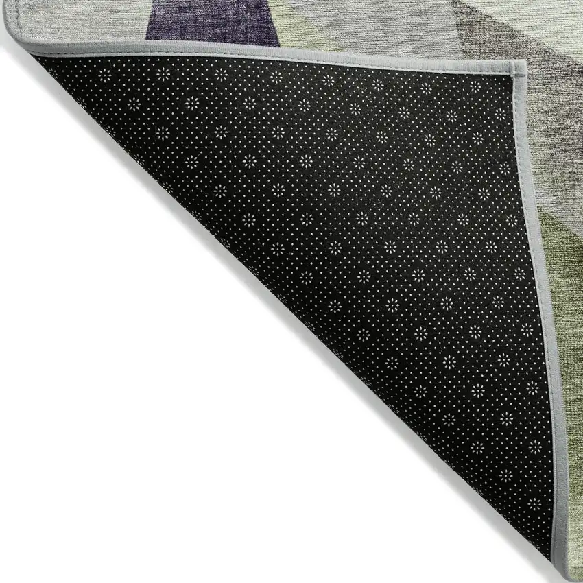 Purple And Olive Green Abstract Washable Indoor Outdoor Area Rug Photo 5
