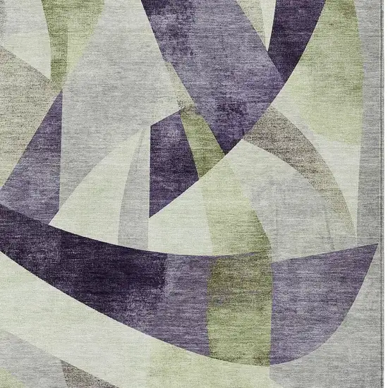Purple And Olive Green Abstract Washable Indoor Outdoor Area Rug Photo 4