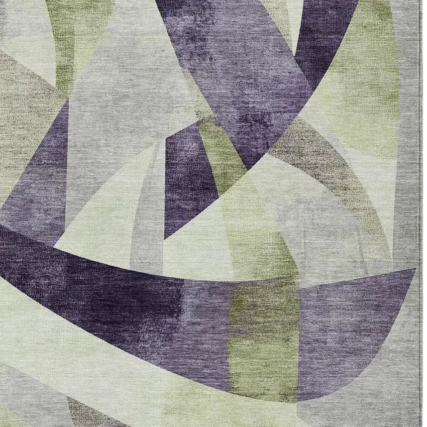 Purple And Olive Green Abstract Washable Indoor Outdoor Area Rug Photo 4