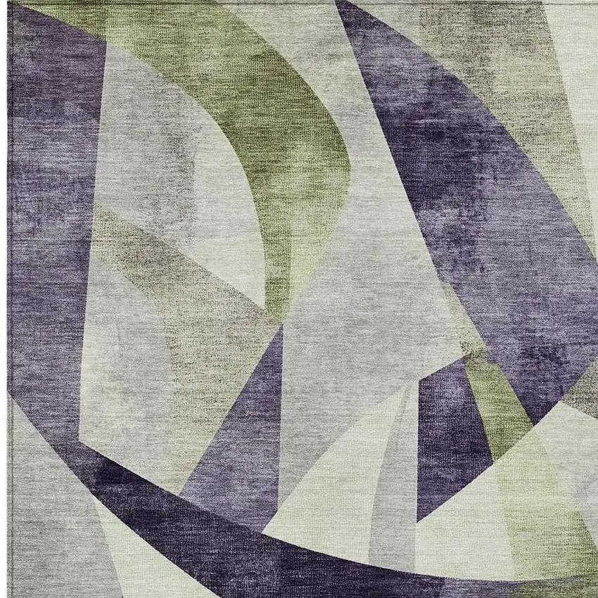 Purple And Olive Green Abstract Washable Indoor Outdoor Area Rug Photo 3