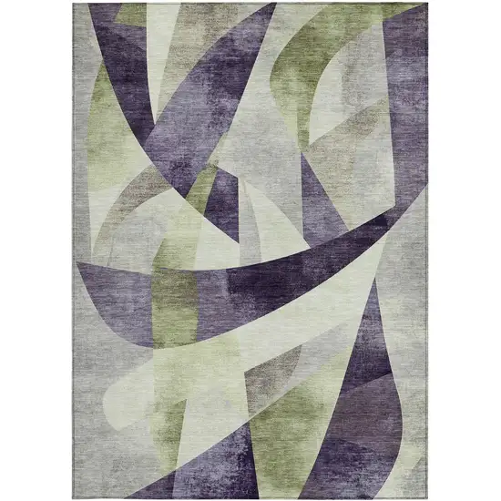 Purple And Olive Green Abstract Washable Indoor Outdoor Area Rug Photo 4