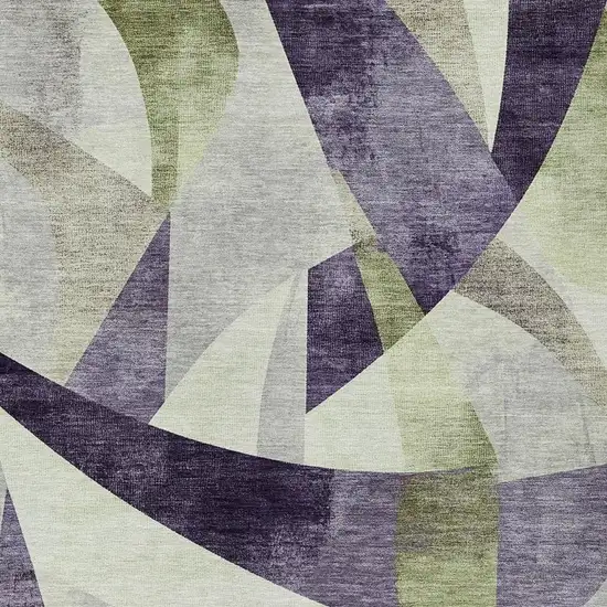 Purple And Olive Green Abstract Washable Indoor Outdoor Area Rug Photo 4