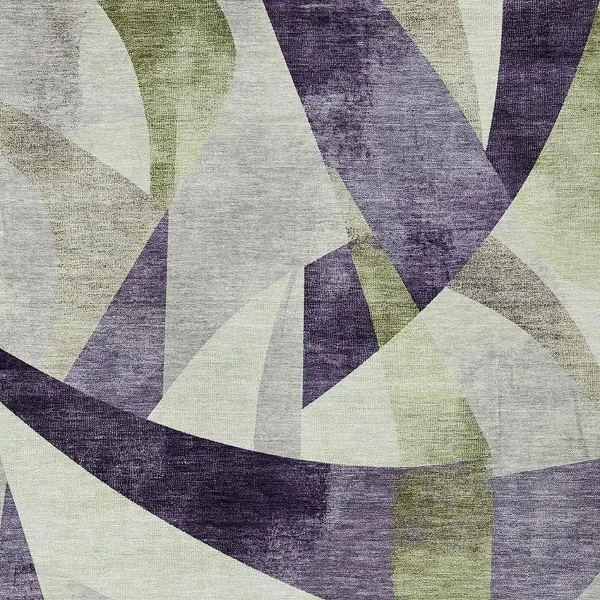 Purple And Olive Green Abstract Washable Indoor Outdoor Area Rug Photo 4