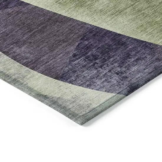 Purple And Olive Green Abstract Washable Indoor Outdoor Area Rug Photo 5