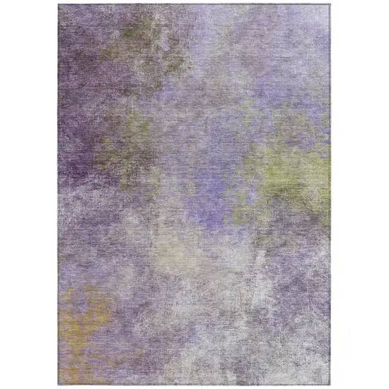 Purple And Olive Green Abstract Washable Indoor Outdoor Area Rug Photo 8
