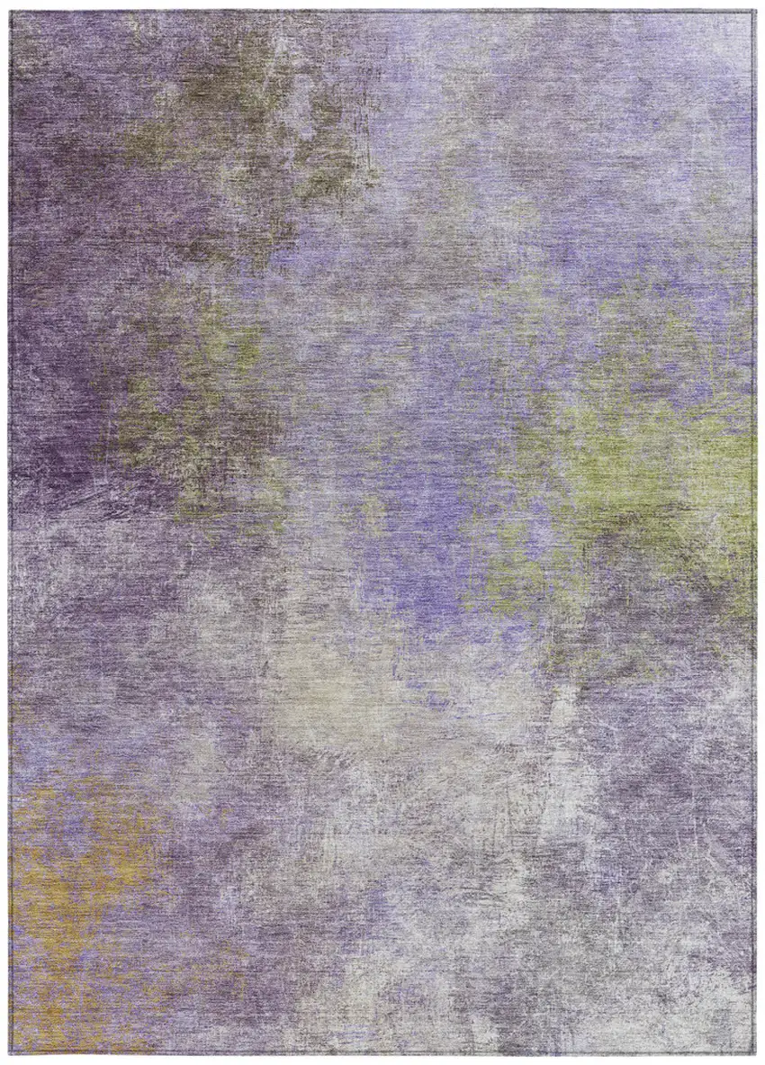 Purple And Olive Green Abstract Washable Indoor Outdoor Area Rug Photo 8