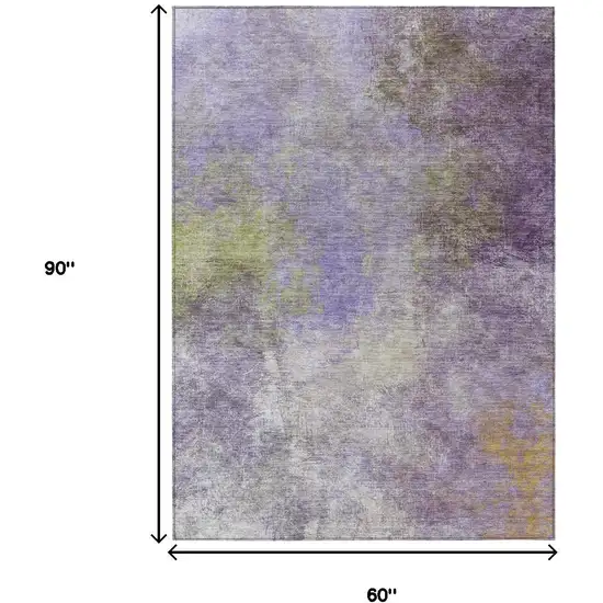 Purple And Olive Green Abstract Washable Indoor Outdoor Area Rug Photo 8