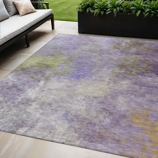 Purple And Olive Green Abstract Washable Indoor Outdoor Area Rug Photo 2