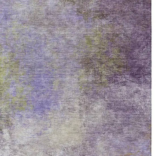 Purple And Olive Green Abstract Washable Indoor Outdoor Area Rug Photo 1