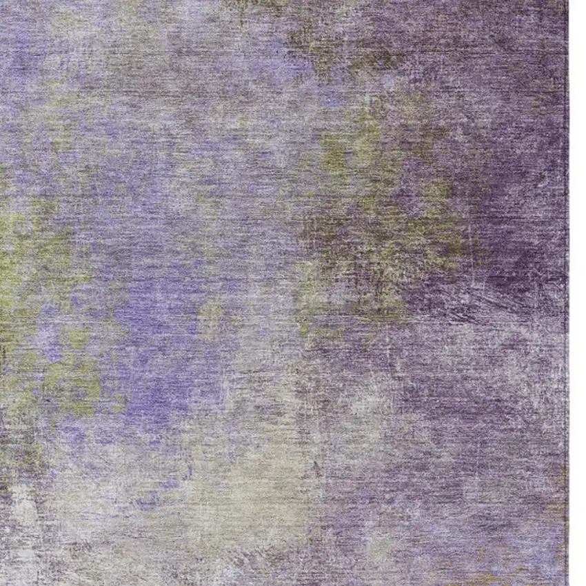 Purple And Olive Green Abstract Washable Indoor Outdoor Area Rug Photo 1