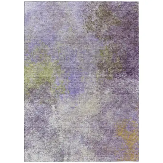 Purple And Olive Green Abstract Washable Indoor Outdoor Area Rug Photo 7