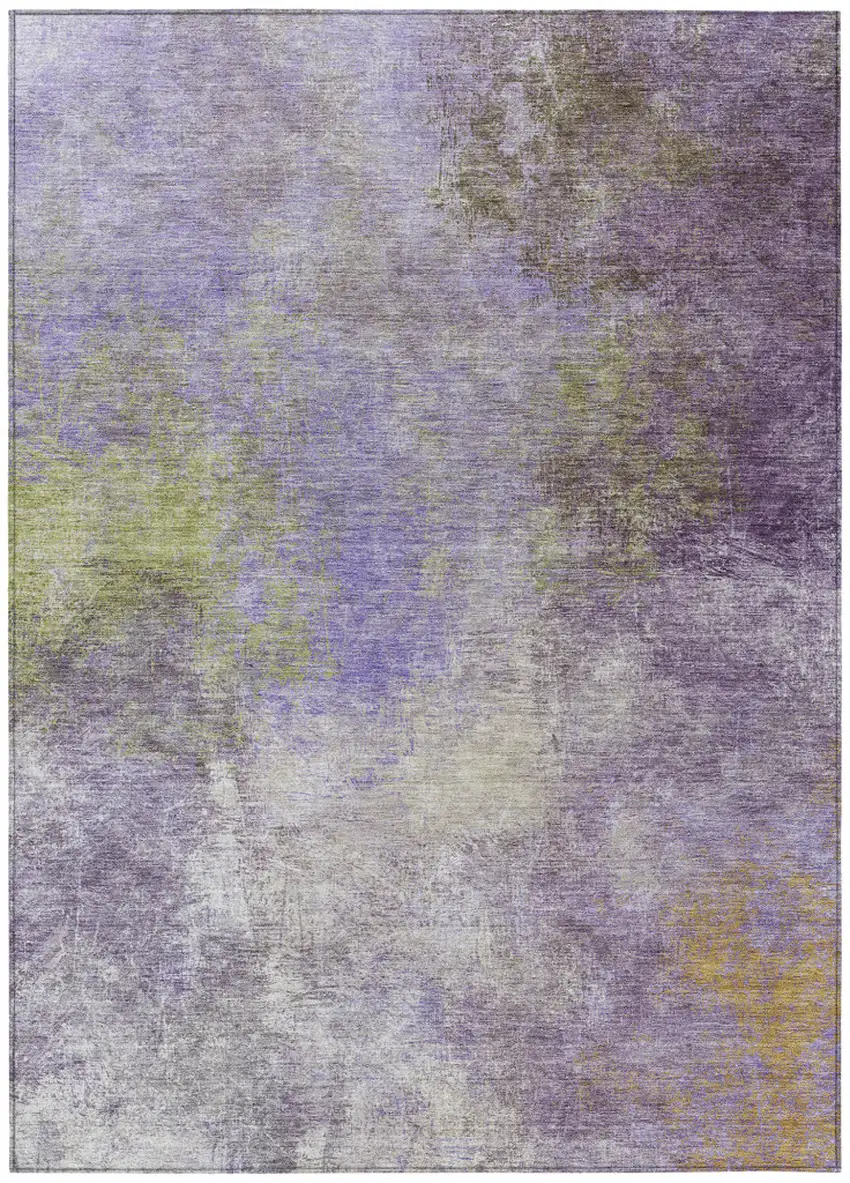 Purple And Olive Green Abstract Washable Indoor Outdoor Area Rug Photo 7