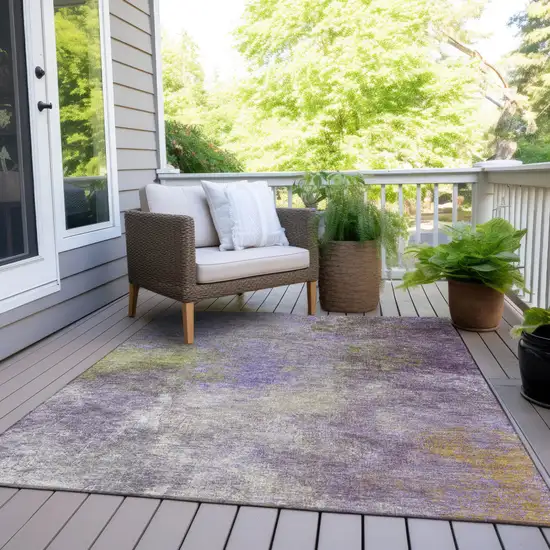 Purple And Olive Green Abstract Washable Indoor Outdoor Area Rug Photo 6