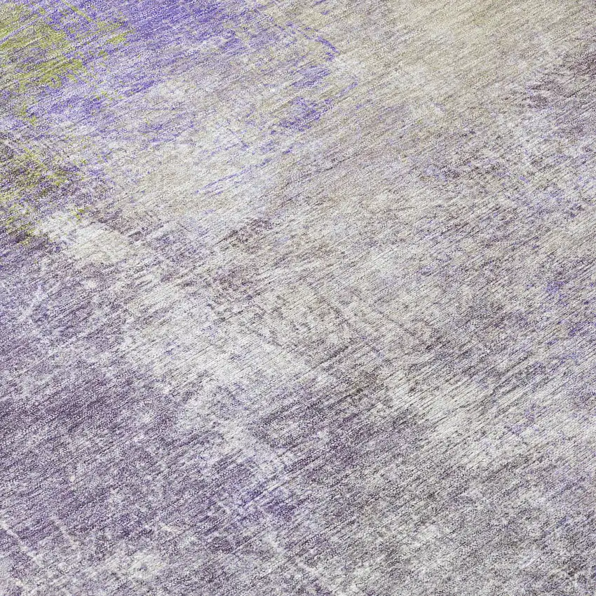 Purple And Olive Green Abstract Washable Indoor Outdoor Area Rug Photo 7
