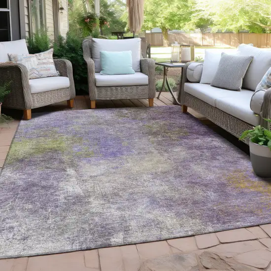 Purple And Olive Green Abstract Washable Indoor Outdoor Area Rug Photo 4