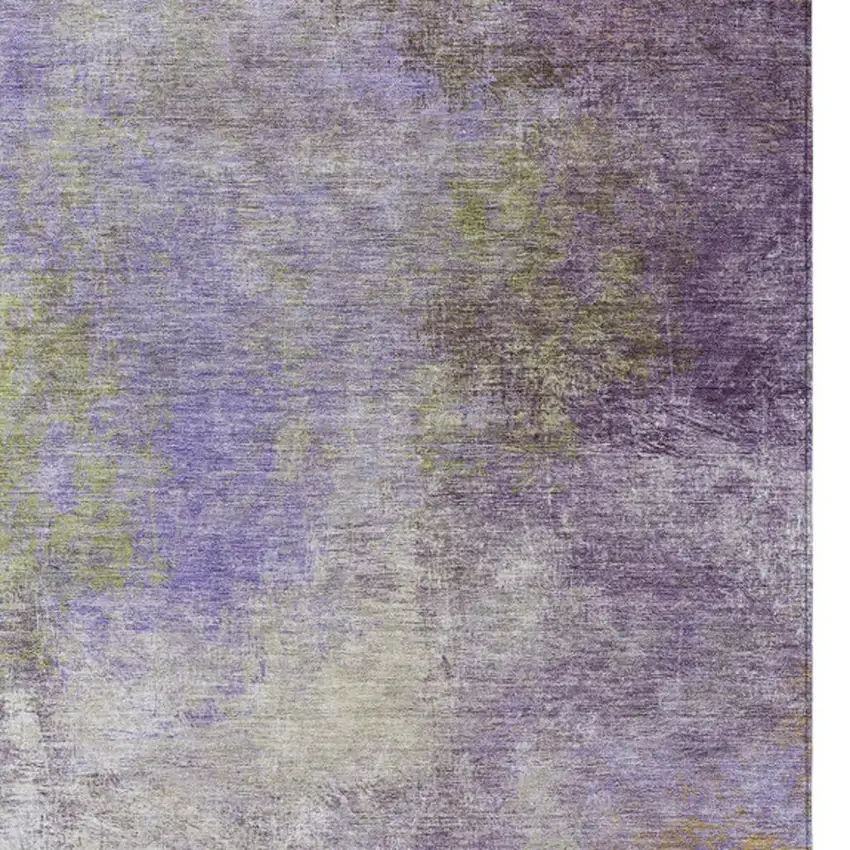 Purple And Olive Green Abstract Washable Indoor Outdoor Area Rug Photo 9