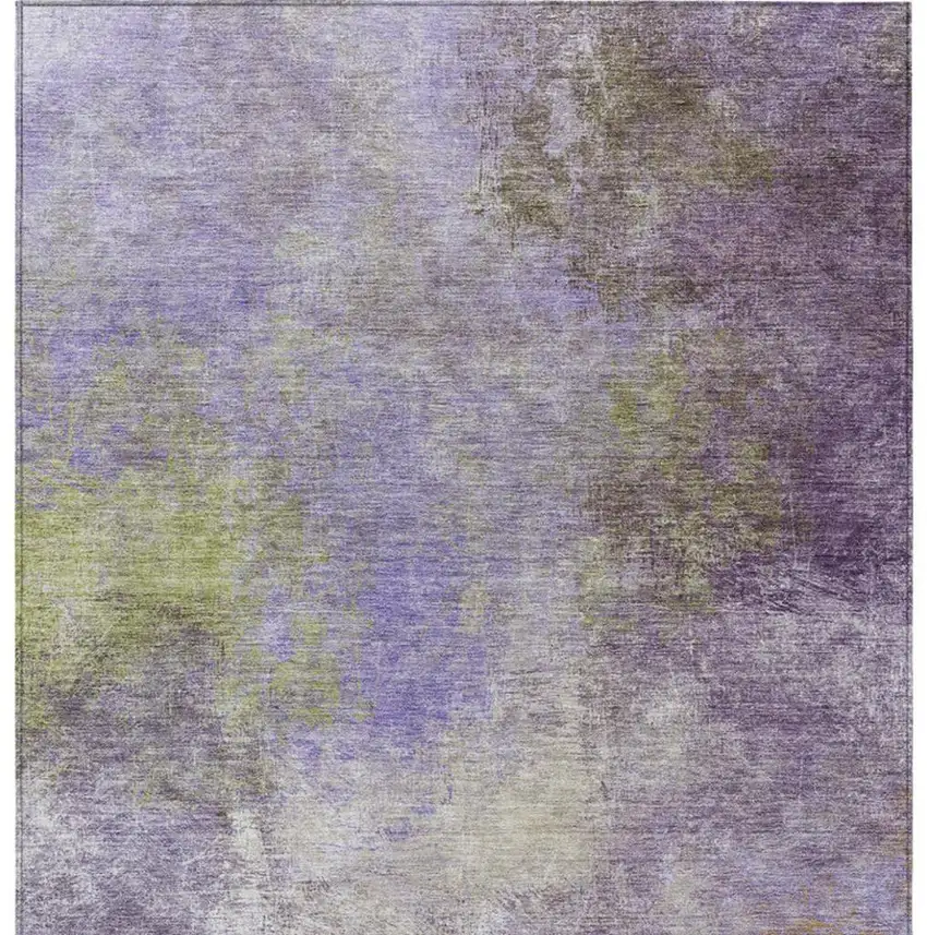 Purple And Olive Green Abstract Washable Indoor Outdoor Area Rug Photo 1