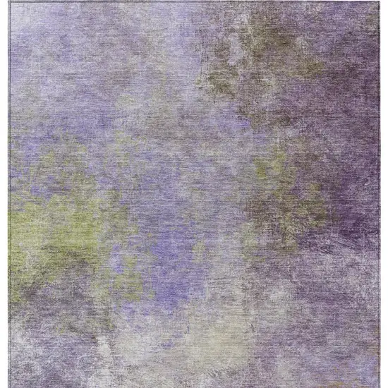 Purple And Olive Green Abstract Washable Indoor Outdoor Area Rug Photo 1