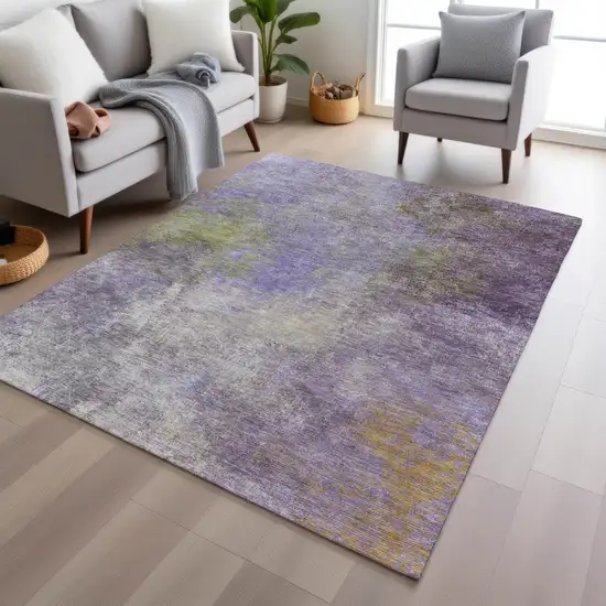 Purple And Olive Green Abstract Washable Indoor Outdoor Area Rug Photo 5