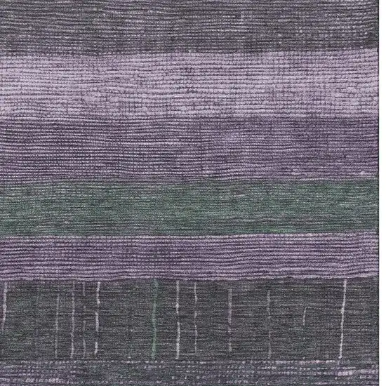Purple And Olive Green Striped Washable Area Rug With UV Protection Photo 2