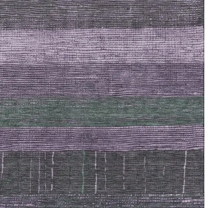 Purple And Olive Green Striped Washable Area Rug With UV Protection Photo 2