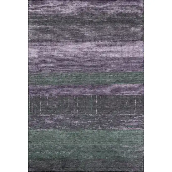 Purple And Olive Green Striped Washable Area Rug With UV Protection Photo 1