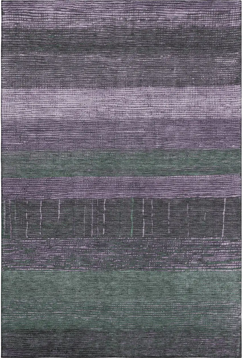 Purple And Olive Green Striped Washable Area Rug With UV Protection Photo 1