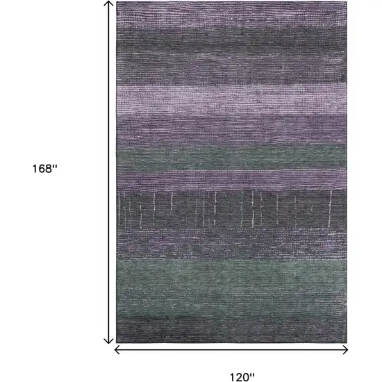 Purple And Olive Green Striped Washable Area Rug With UV Protection Photo 9