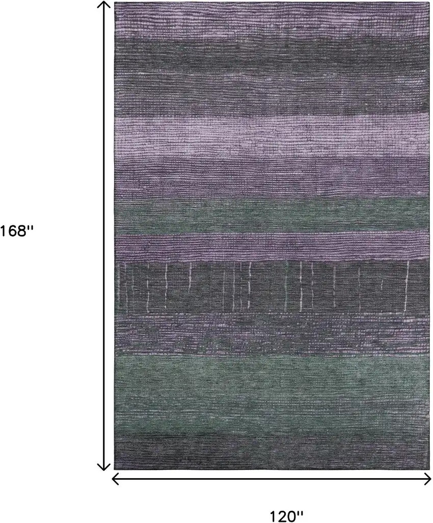Purple And Olive Green Striped Washable Area Rug With UV Protection Photo 9