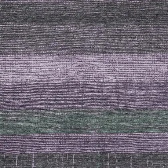 Purple And Olive Green Striped Washable Area Rug With UV Protection Photo 2