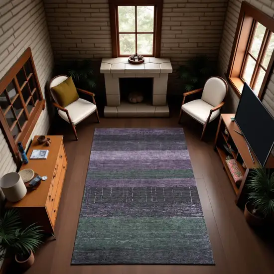 Purple And Olive Green Striped Washable Area Rug With UV Protection Photo 3