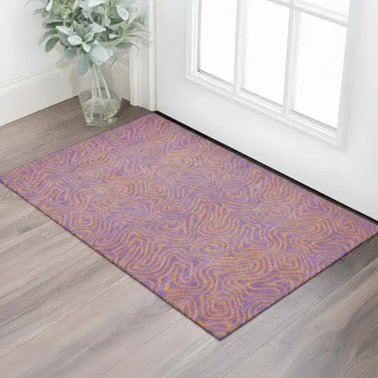Purple And Orange Abstract Washable Area Rug With UV Protection Photo 2