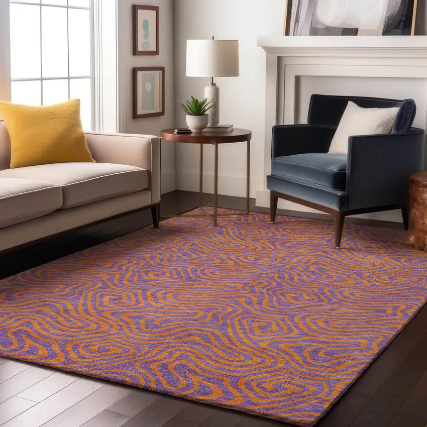 Purple And Orange Abstract Washable Area Rug With UV Protection Photo 4