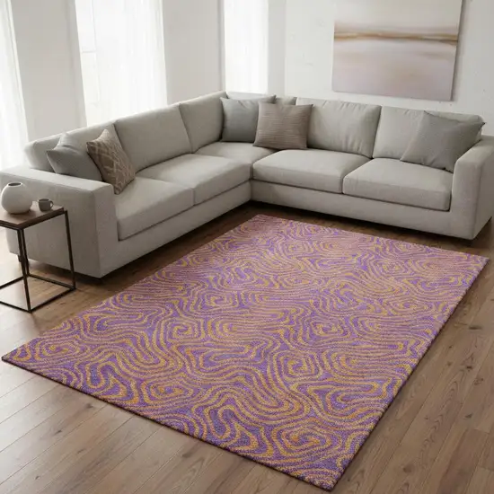 Purple And Orange Abstract Washable Area Rug With UV Protection Photo 2