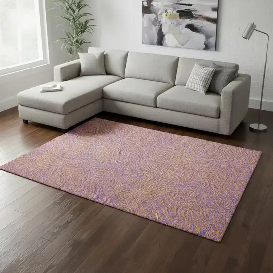 Purple And Orange Abstract Washable Area Rug With UV Protection Photo 2