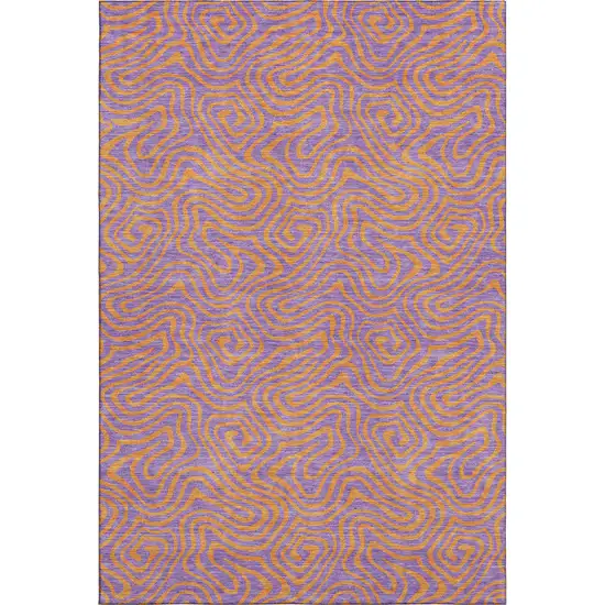 Purple And Orange Abstract Washable Area Rug With UV Protection Photo 1