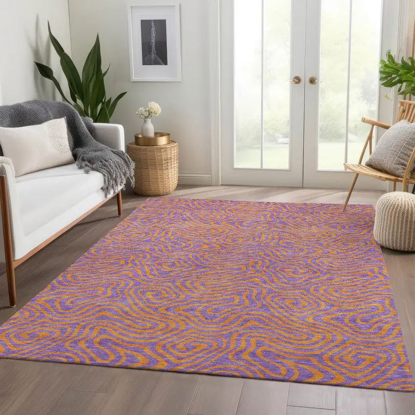 Purple And Orange Abstract Washable Area Rug With UV Protection Photo 5