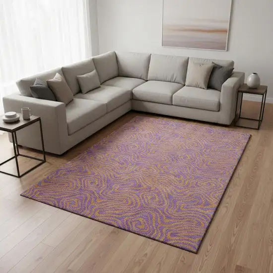Purple And Orange Abstract Washable Area Rug With UV Protection Photo 2
