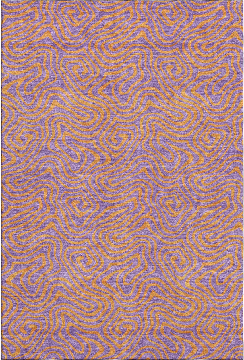 Purple And Orange Abstract Washable Area Rug With UV Protection Photo 1