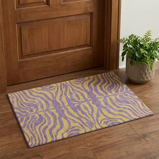 Purple And Peach Animal Print Washable Area Rug With UV Protection Photo 1