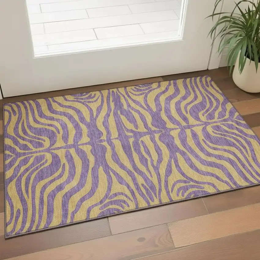 Purple And Peach Animal Print Washable Area Rug With UV Protection Photo 2
