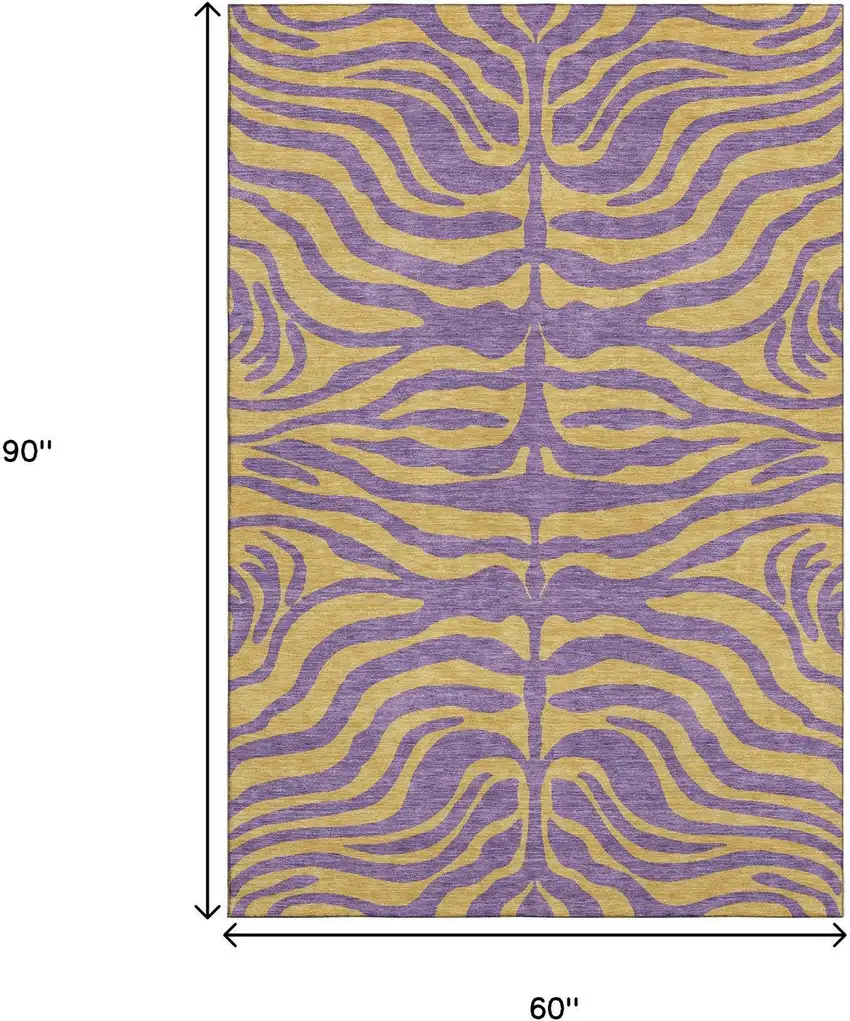 Purple And Peach Animal Print Washable Area Rug With UV Protection Photo 8