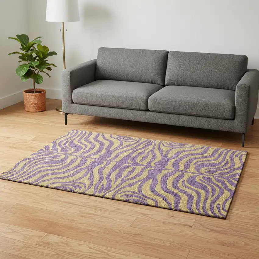 Purple And Peach Animal Print Washable Area Rug With UV Protection Photo 2