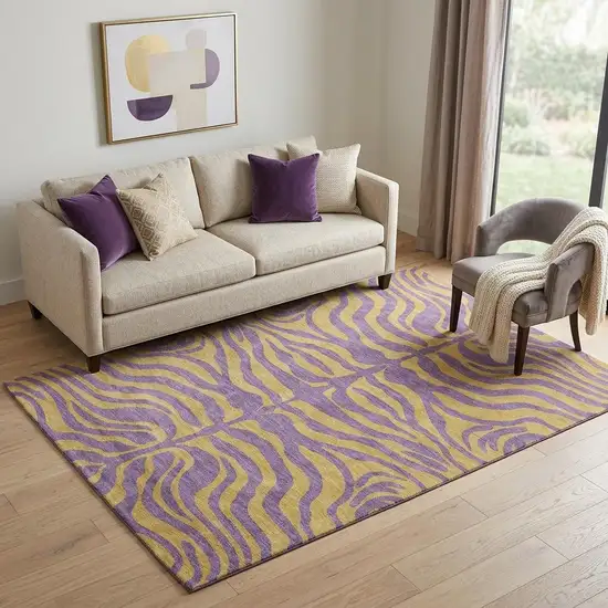 Purple And Peach Animal Print Washable Area Rug With UV Protection Photo 1
