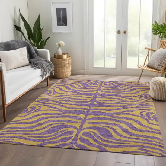 Purple And Peach Animal Print Washable Area Rug With UV Protection Photo 5