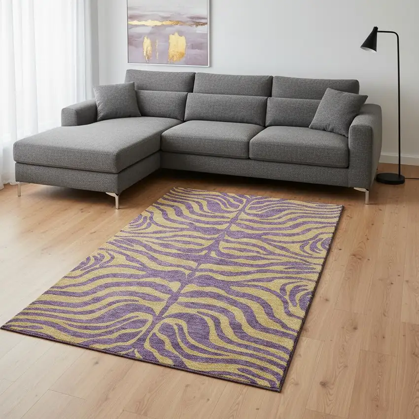 Purple And Peach Animal Print Washable Area Rug With UV Protection Photo 2