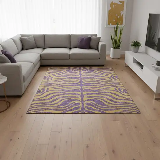 Purple And Peach Animal Print Washable Area Rug With UV Protection Photo 2