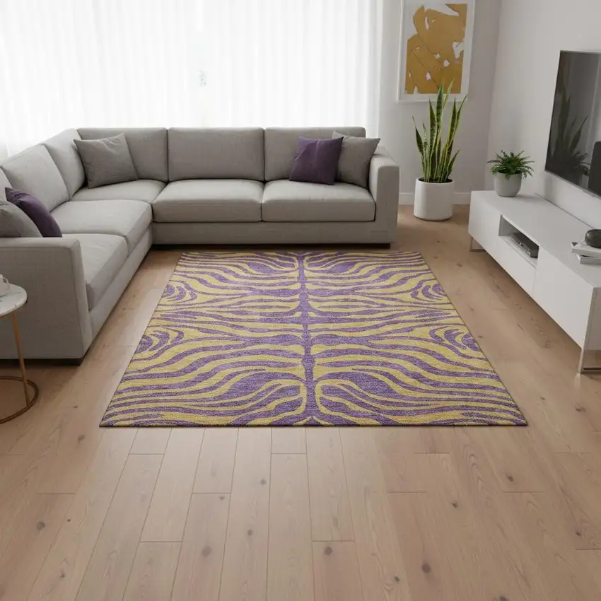 Purple And Peach Animal Print Washable Area Rug With UV Protection Photo 2