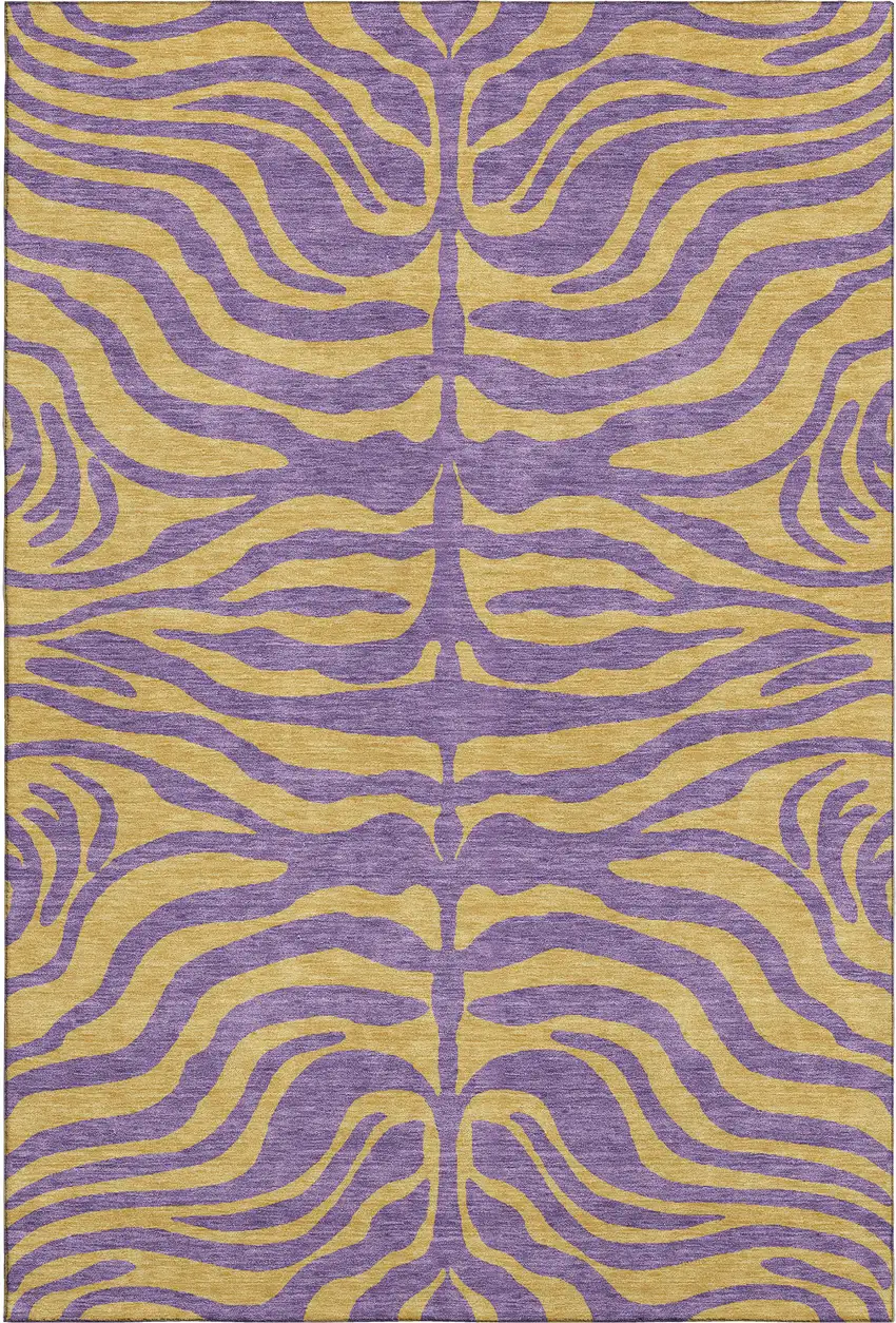 Purple And Peach Animal Print Washable Area Rug With UV Protection Photo 1
